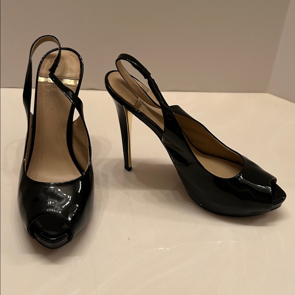 Marciano Black Patent Peep-Toe Slingback Women’s 5” Heels. Women’s Size 8.5